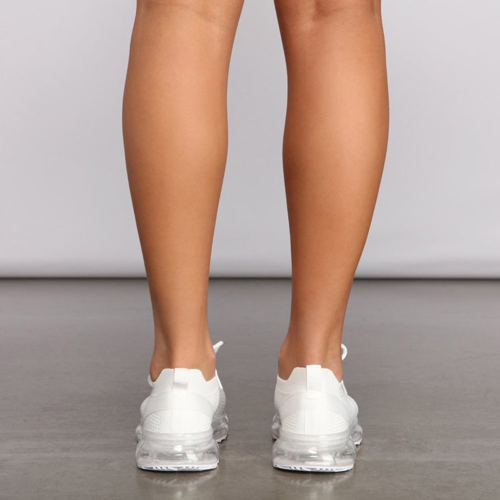 NEW🔥White Lace-Up Stretch Knit Clear Bubble Air Cushion Sneaker Running/Walking - Picture 6 of 10